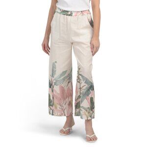 SPIGHE DI LINO Floral Made In Italy Linen Blend Printed Pants